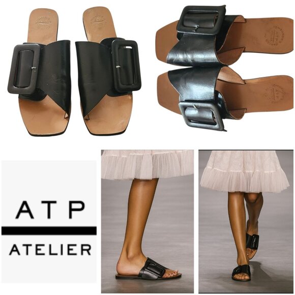 ATP ATELIER Women's Ceci flat Sandals Black Size EU 38/US 7.5 - Picture 1 of 11
